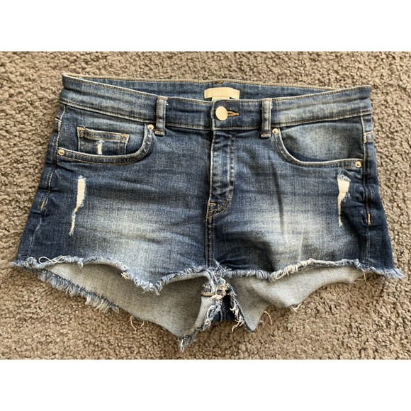 H&M High Waisted Blue Denim Shorts Size 8 In Great Condition - Picture 1 of 4